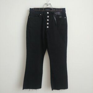 NEW Banana Republic Mid Rise Crop Flare black raw hem button fly cropped jeans